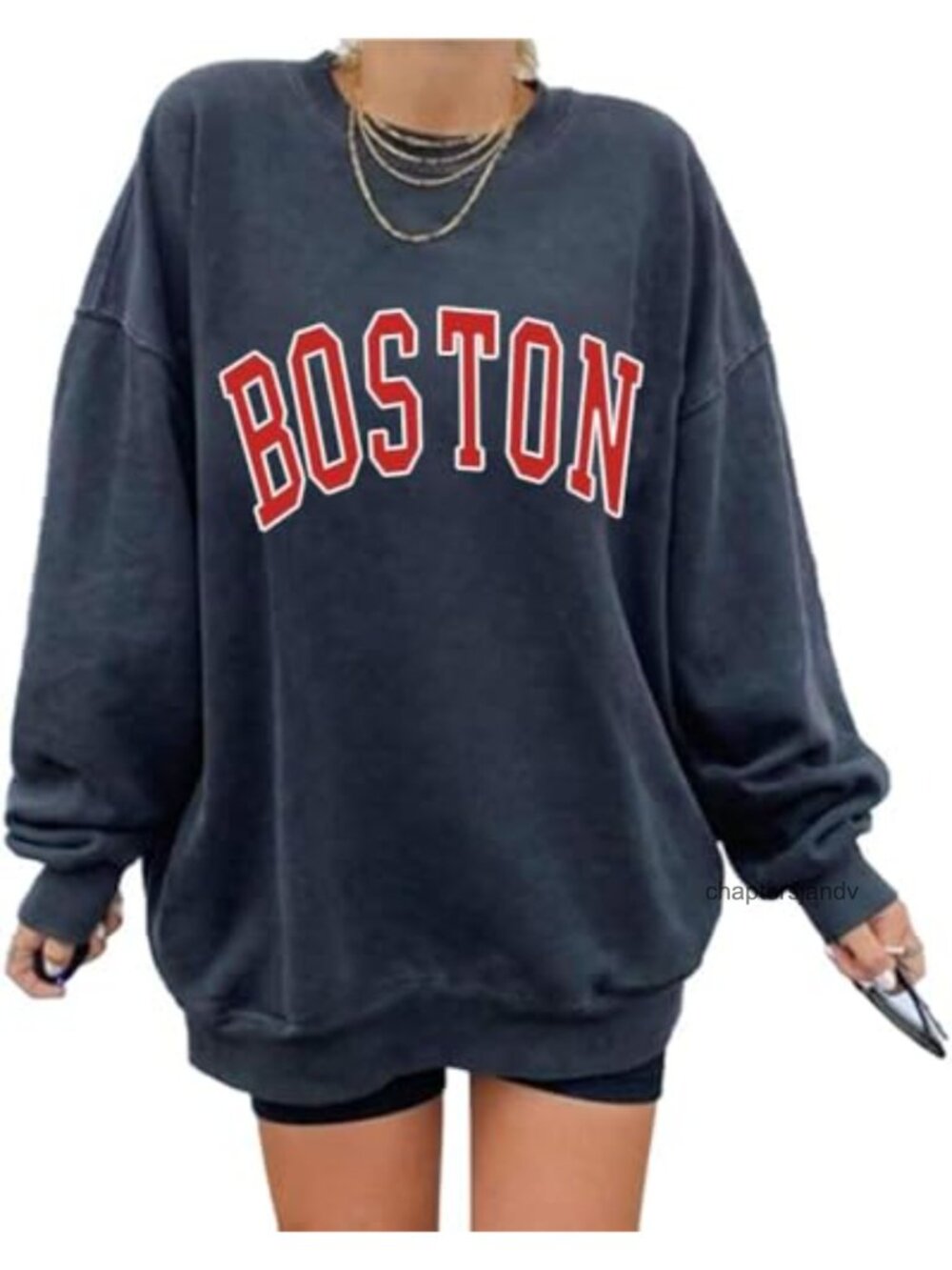 Oversized Crewneck Sweatshirt Los Angeles Print Bat Sleeve Pullover Top